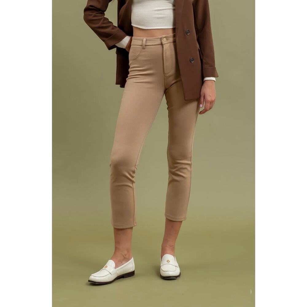 TW1525 HIGH WAIST STRAIGHT LEG CROPPED PANTS - Picture 1 of 5